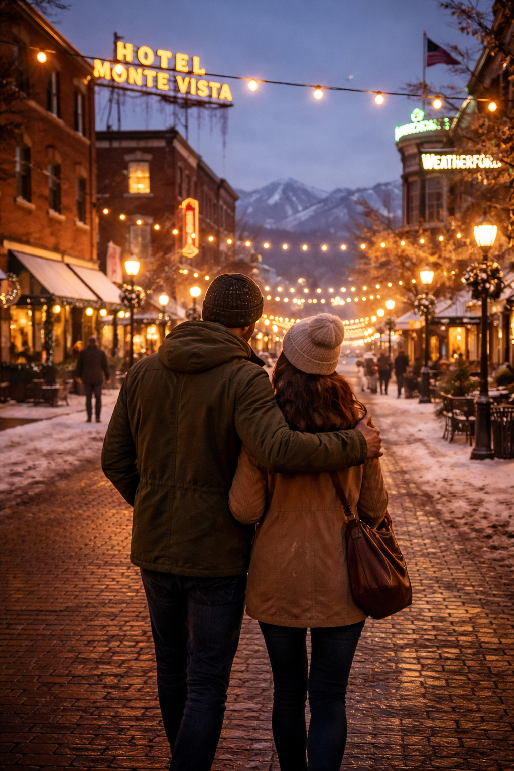 フラッグスタッフのダウンタウンを歩く人々