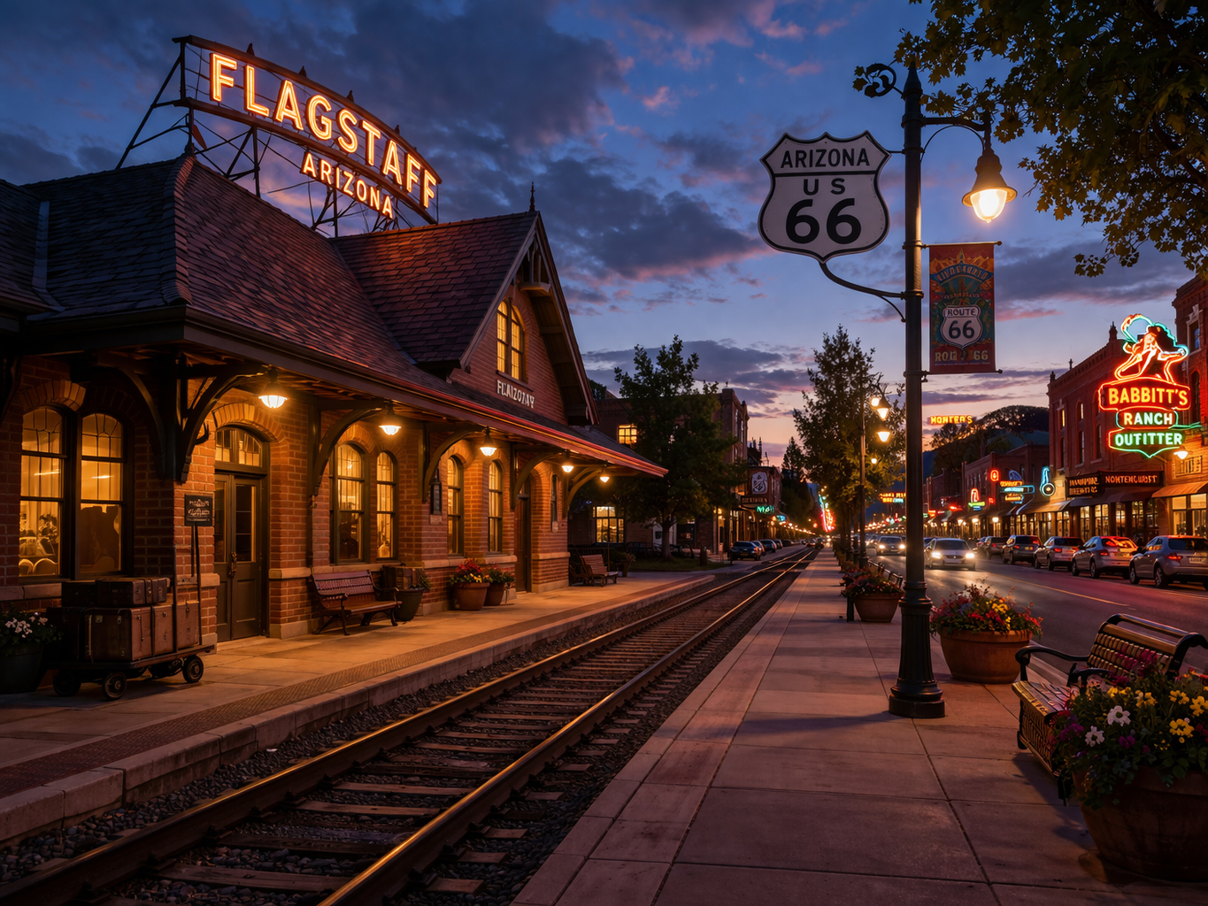 フラッグスタッフの歴史ある駅舎とRoute 66