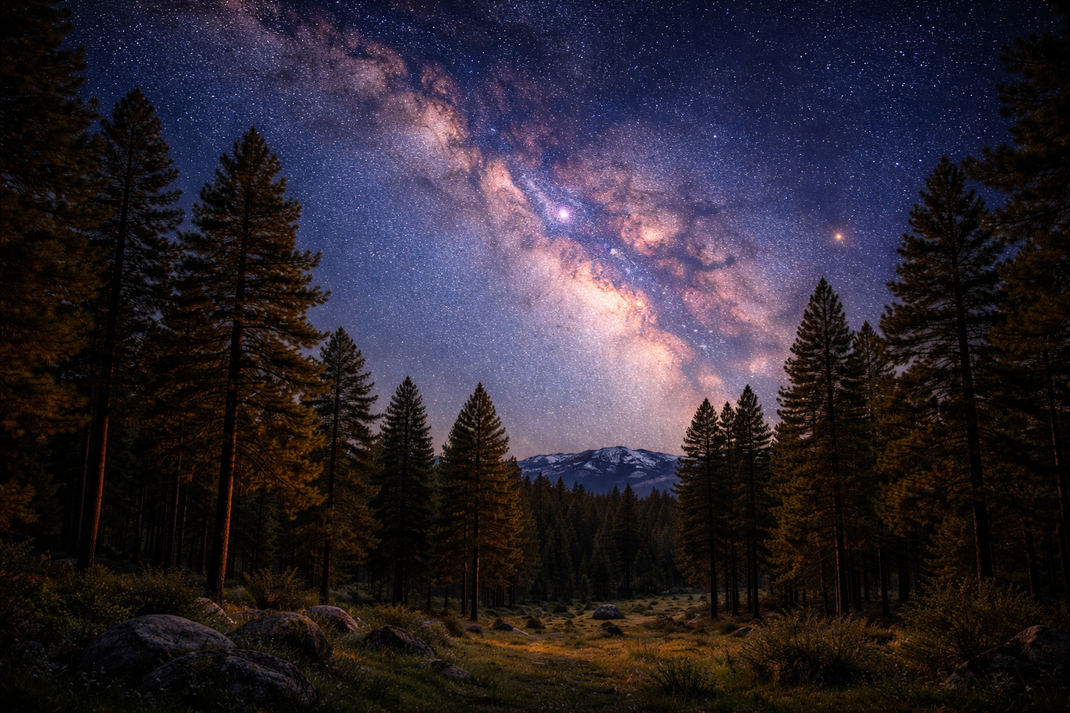 松の森の上の天の川