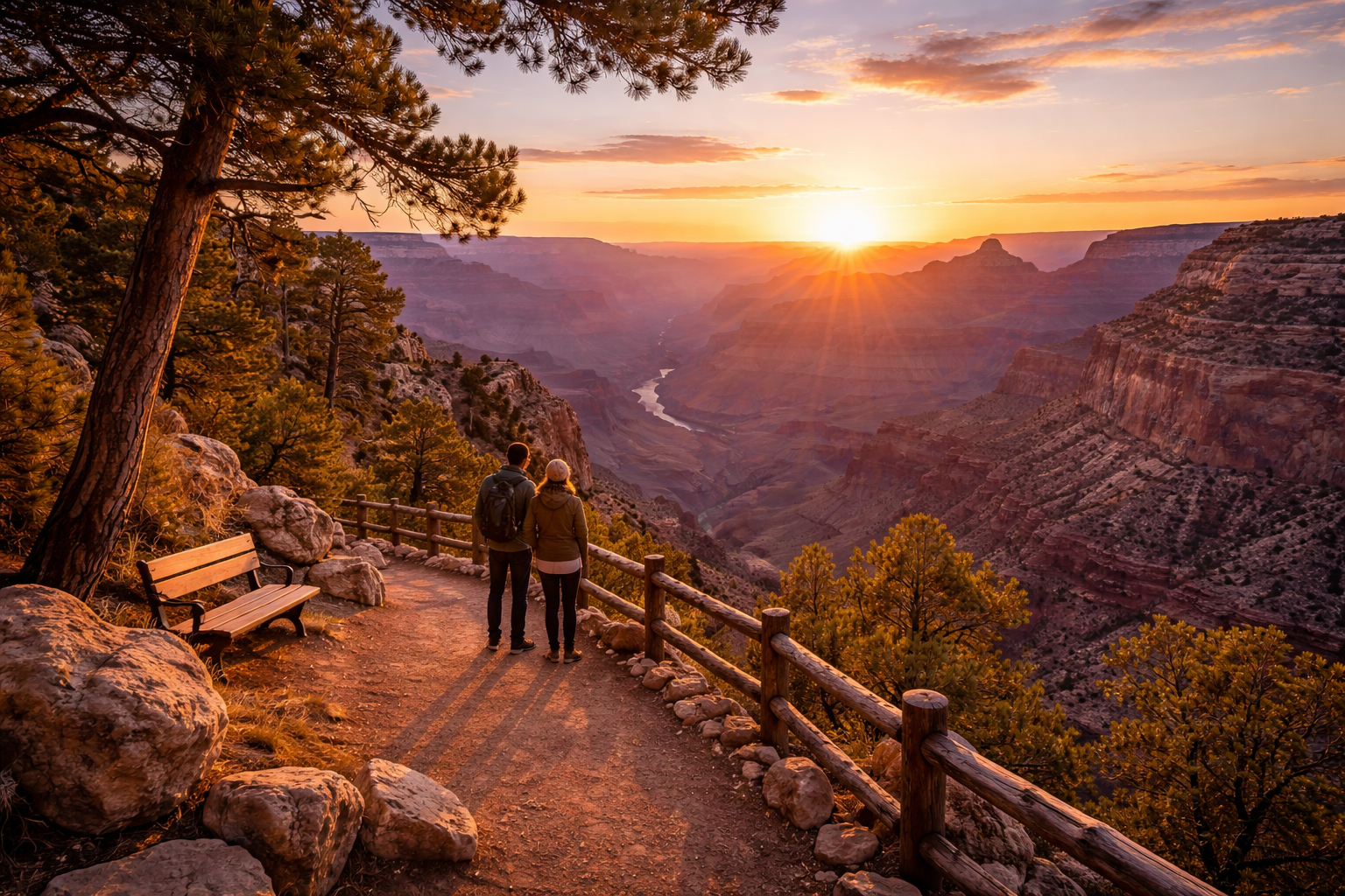 rim trail から見た奥行きの深いグランドキャニオン