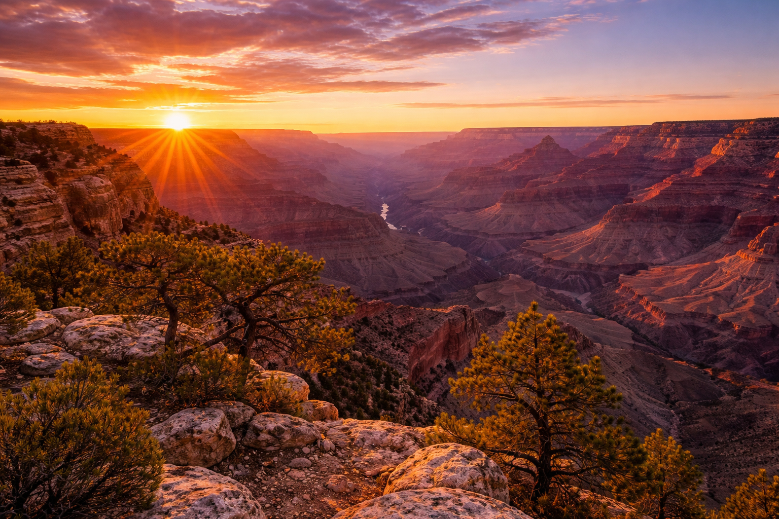 冬のグランドキャニオンの澄んだ朝景色