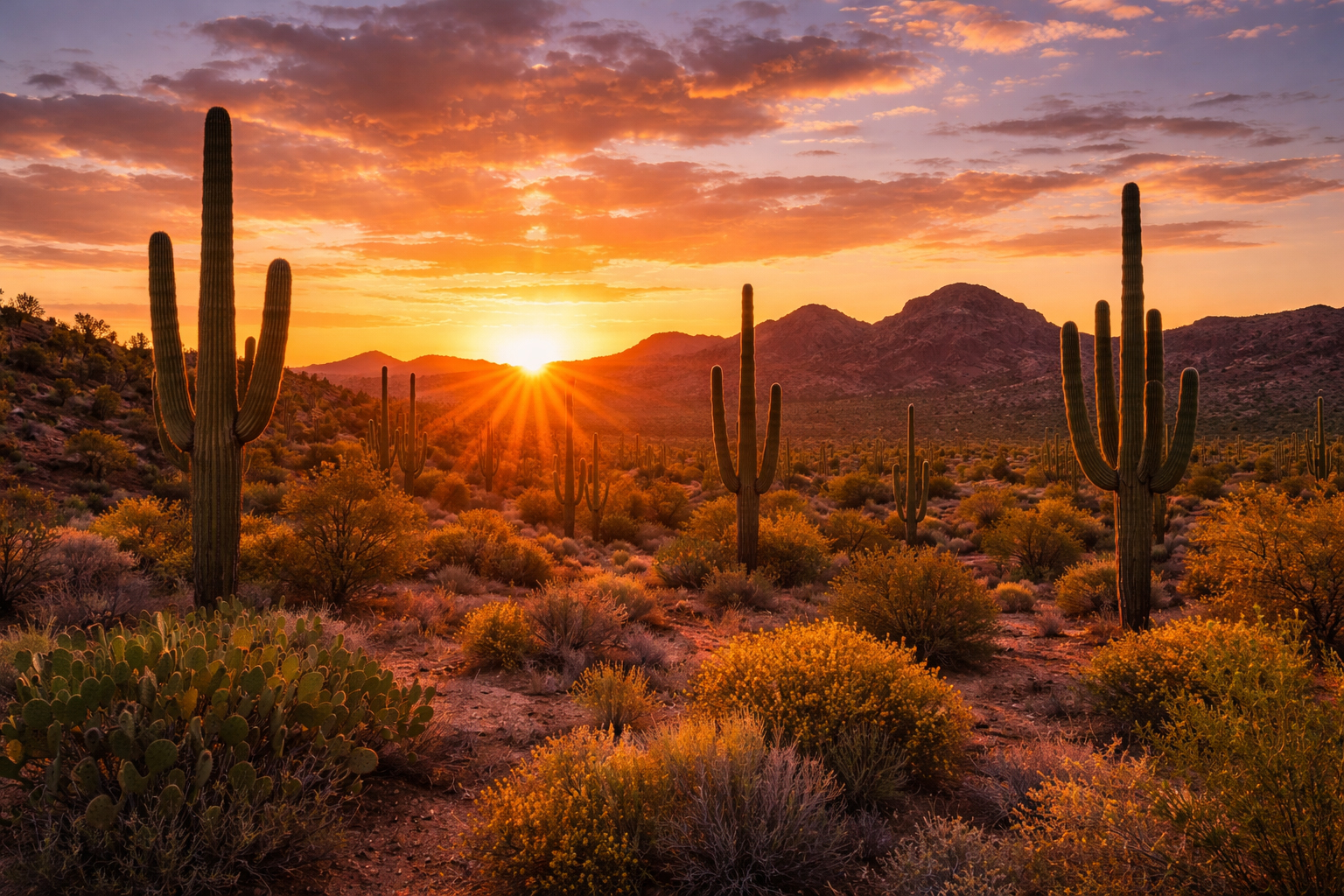 アリゾナの砂漠の夕景