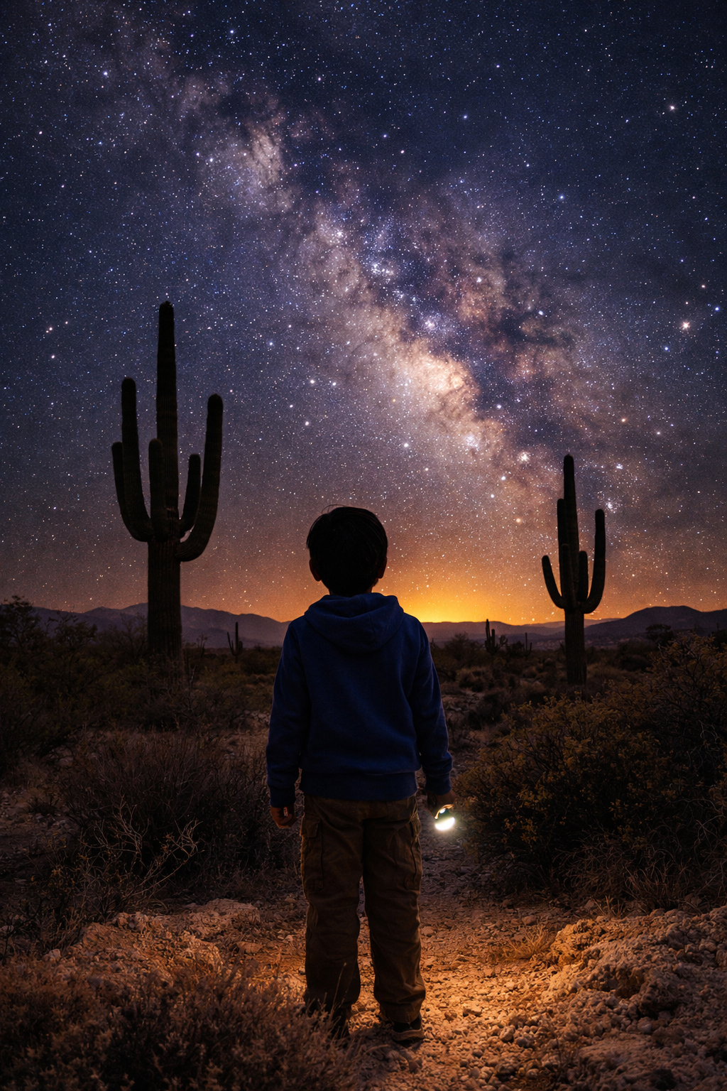 Hiro が星を見上げている