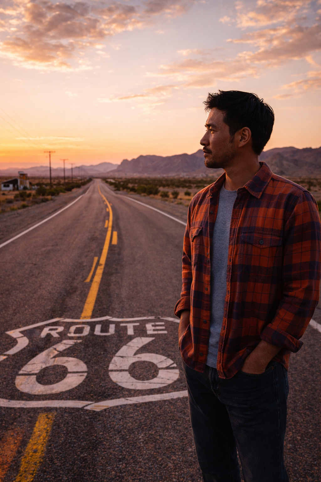 ルート66に立つヒロ