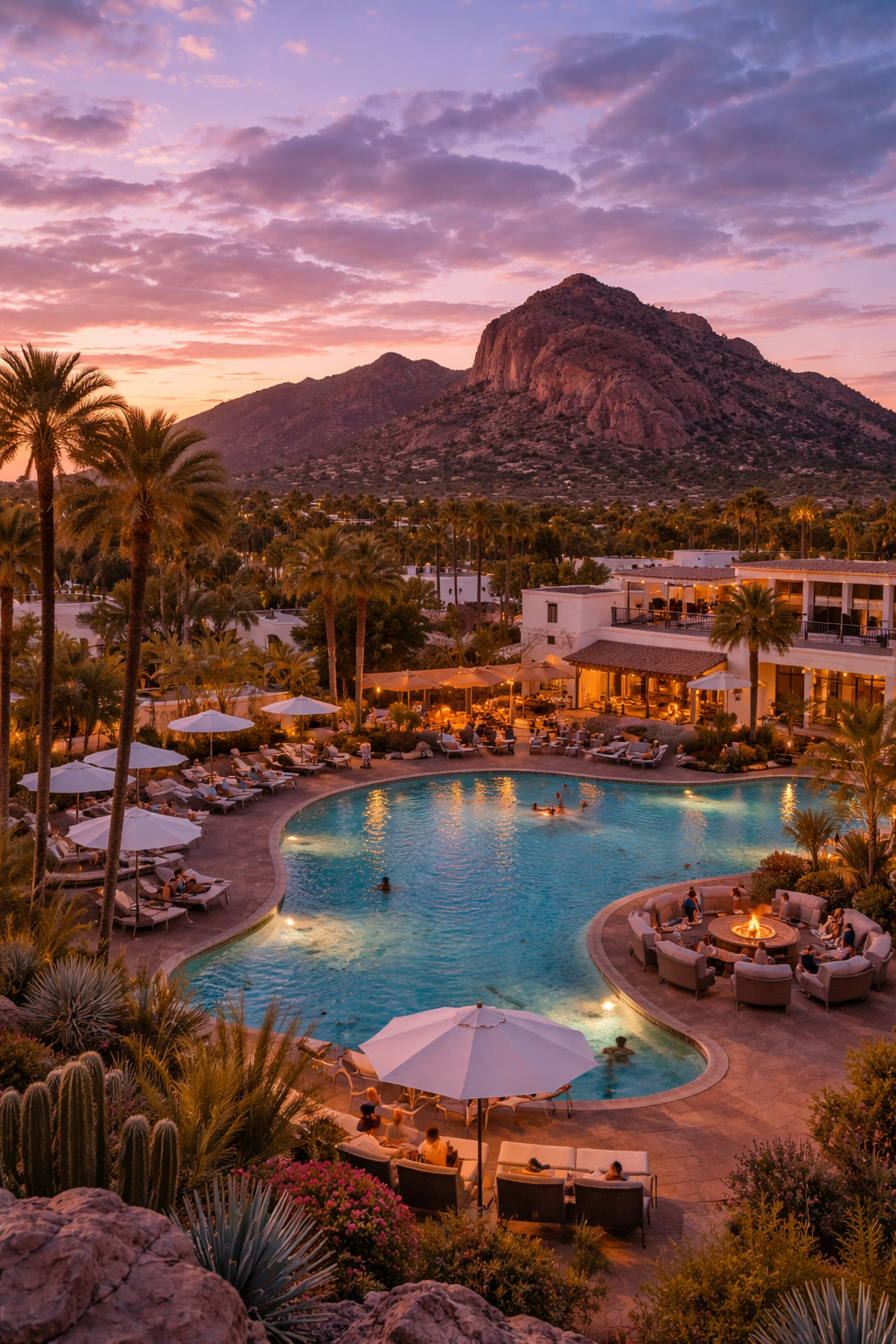 夕方のスコッツデールの高級リゾート