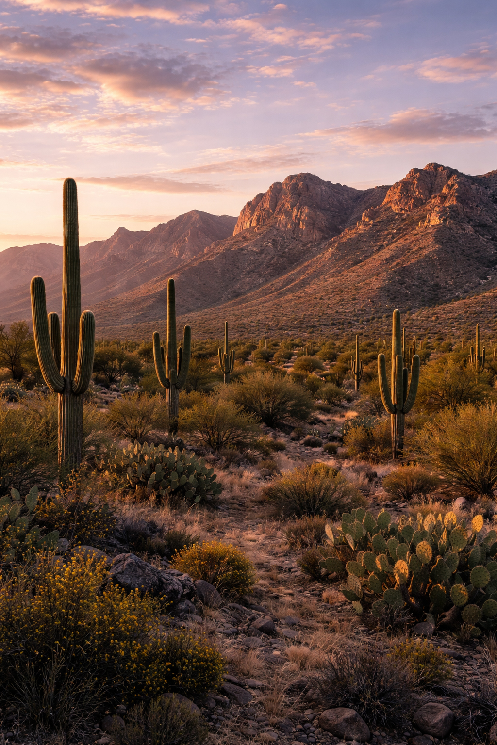 ツーソンの山並みとサワロの風景